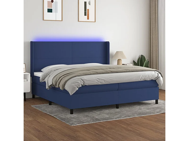 Sommier tapissier et matelas et LED Bleu 200x200 cm Tissu