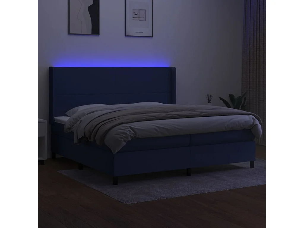 Sommier tapissier et matelas et LED Bleu 200x200 cm Tissu