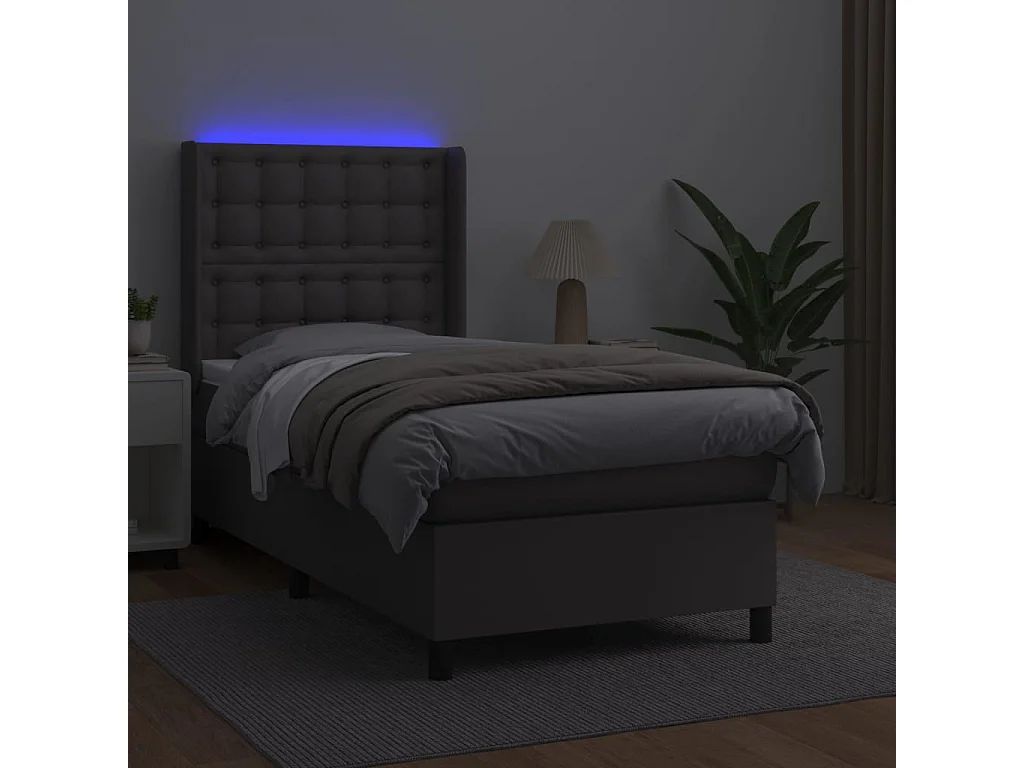 Sommier tapissier avec matelas et LED Gris 80x200 cm Similicuir