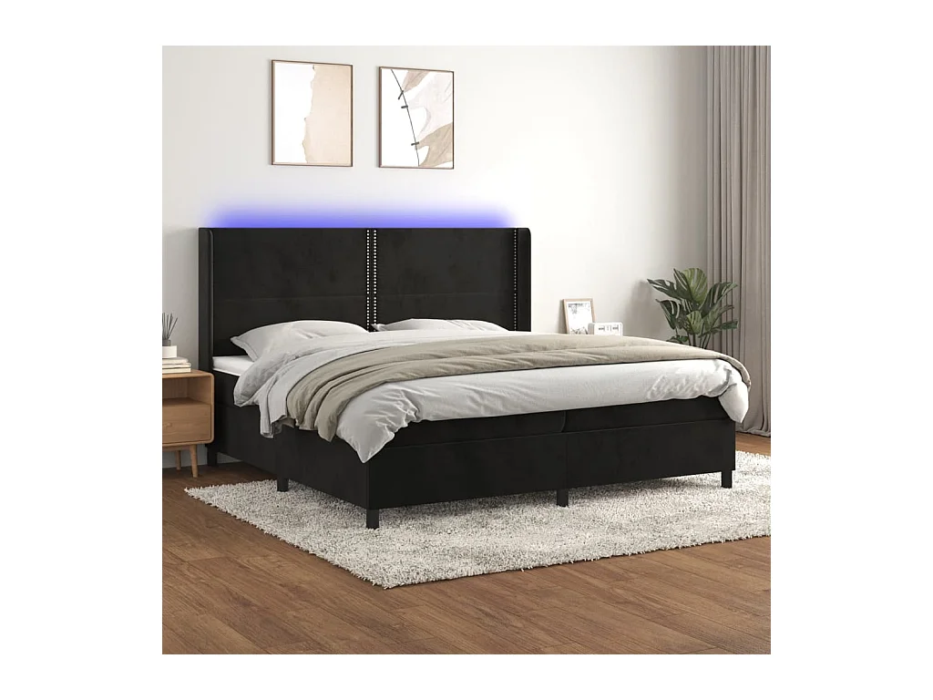 Sommier tapissier avec matelas et LED Noir 200x200 cm Velours