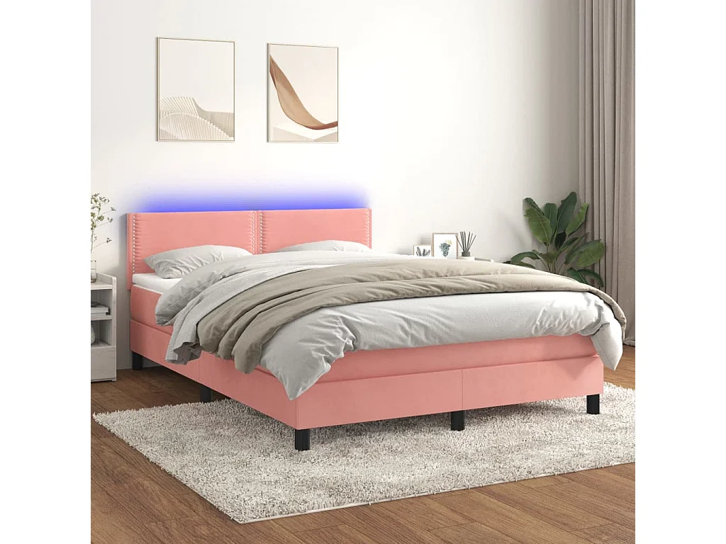 Sommier tapissier avec matelas et LED Rose 140x190 cm Velours