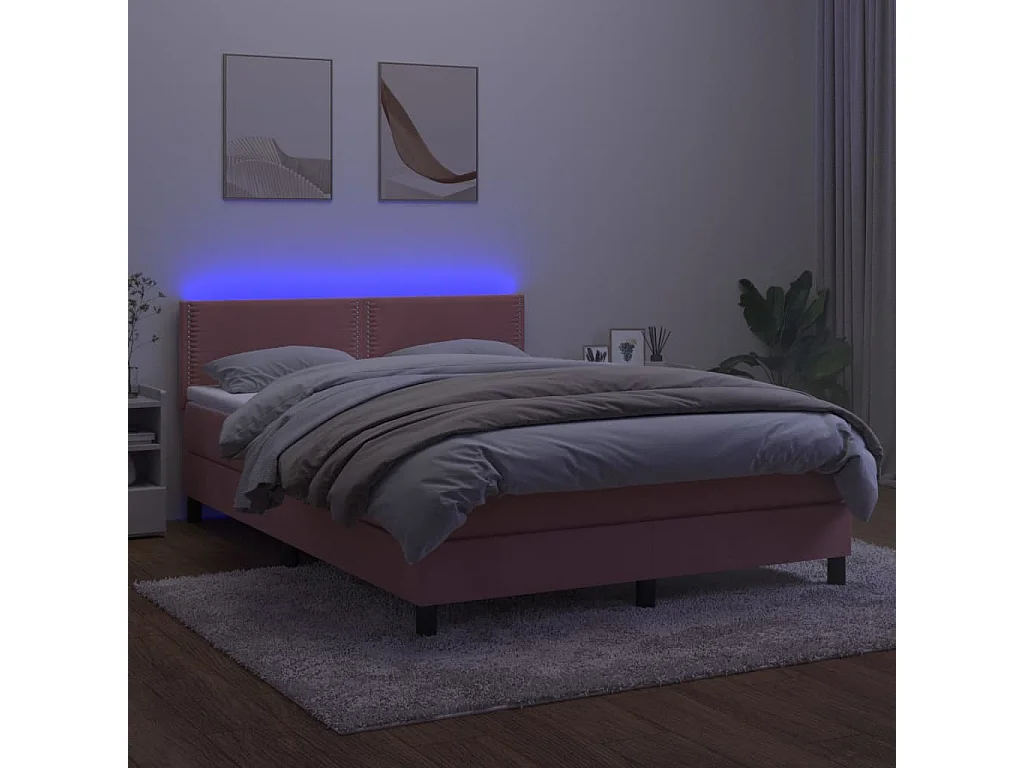 Sommier tapissier avec matelas et LED Rose 140x190 cm Velours