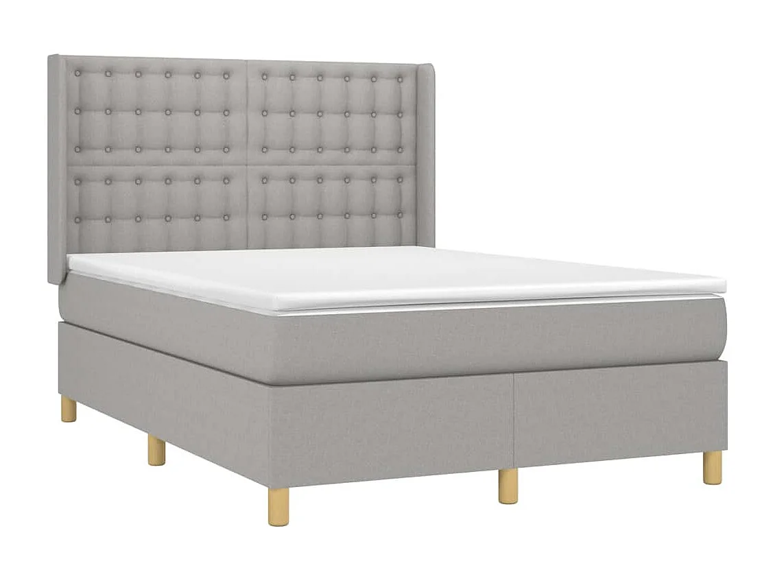 Sommier tapissier et matelas et LED Gris clair 140x190 cm Tissu