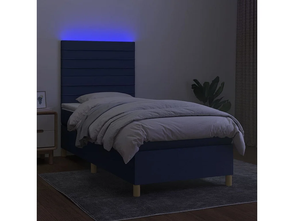 Boxspring met matras en LED stof blauw 80x200 cm