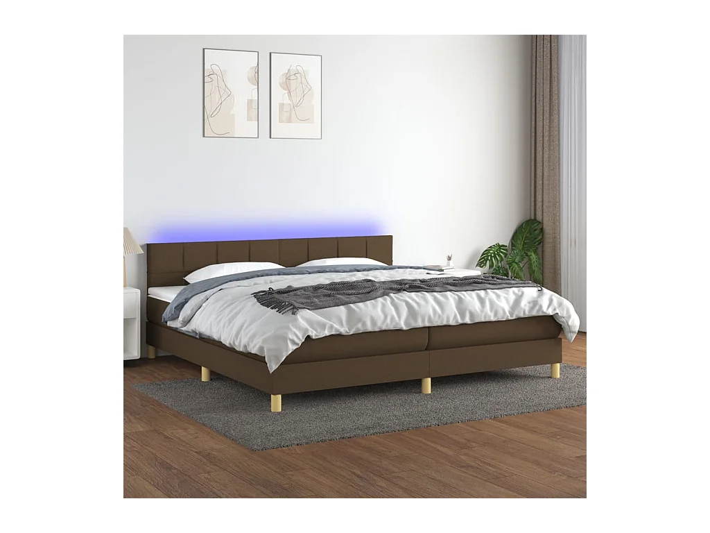 Sommier tapissier matelas et LED Marron foncé 200x200 cm Tissu