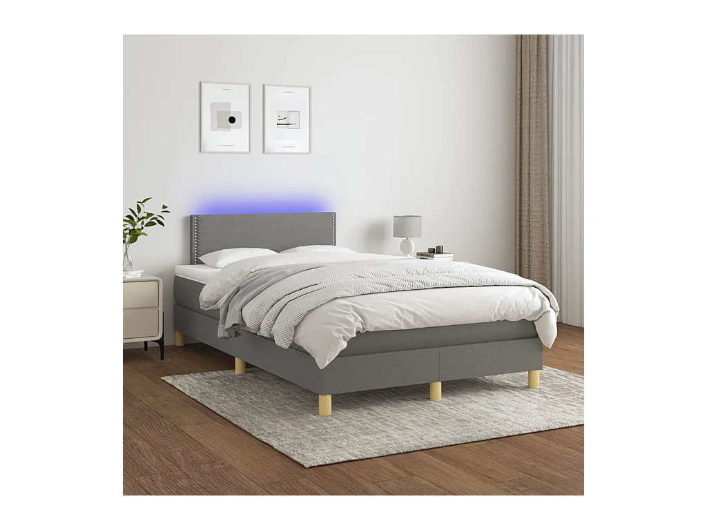 Cama box spring c/ colchão e LED 120x200 cm tecido cinza-escuro