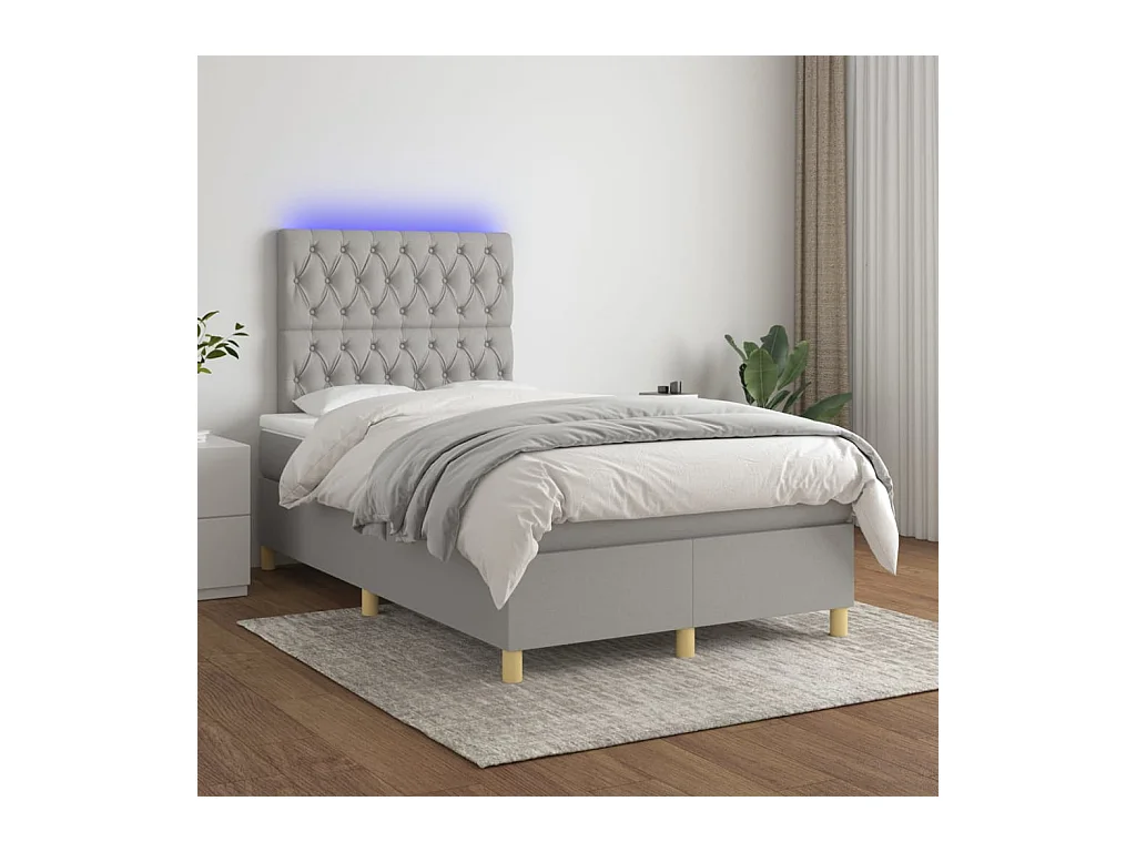 Cama box spring c/ colchão e LED 120x200 cm tecido cinza-claro
