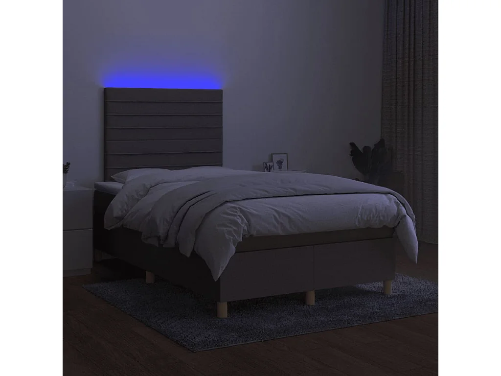 Cama box spring con colchón y LED tela gris taupe 120x190 cm