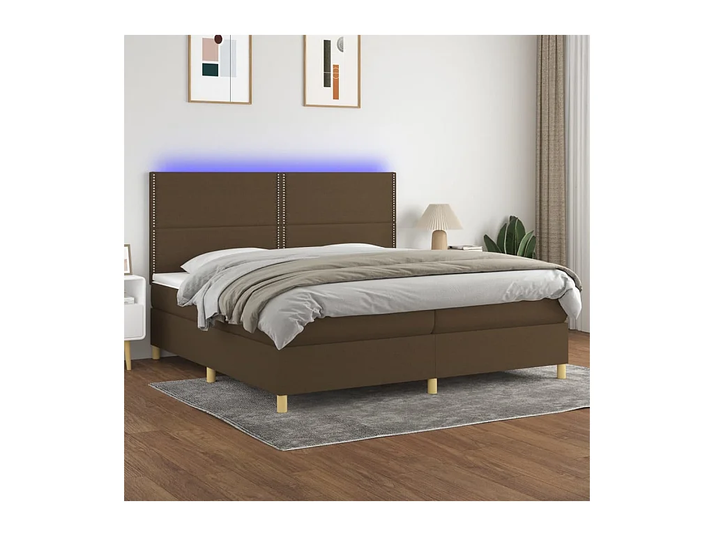 Sommier tapissier matelas et LED Marron foncé 200x200 cm Tissu