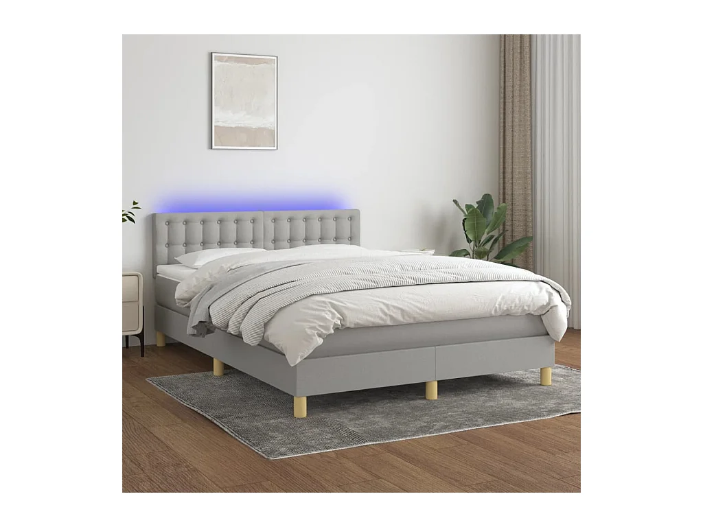 Boxspring met matras en LED stof lichtgrijs 140x200 cm