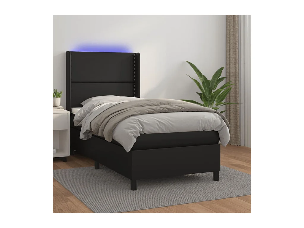 Sommier tapissier avec matelas et LED Noir 90x200 cm Similicuir