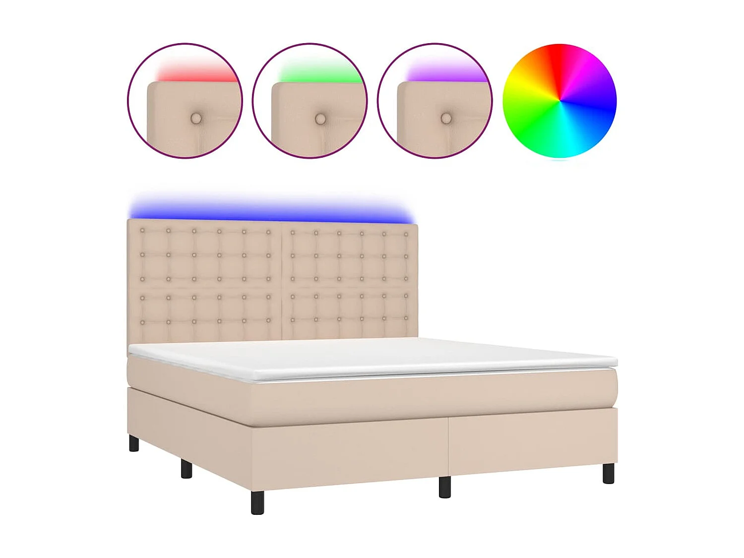 Cama box spring c/colchão/LED 180x200cm couro artif. cappuccino