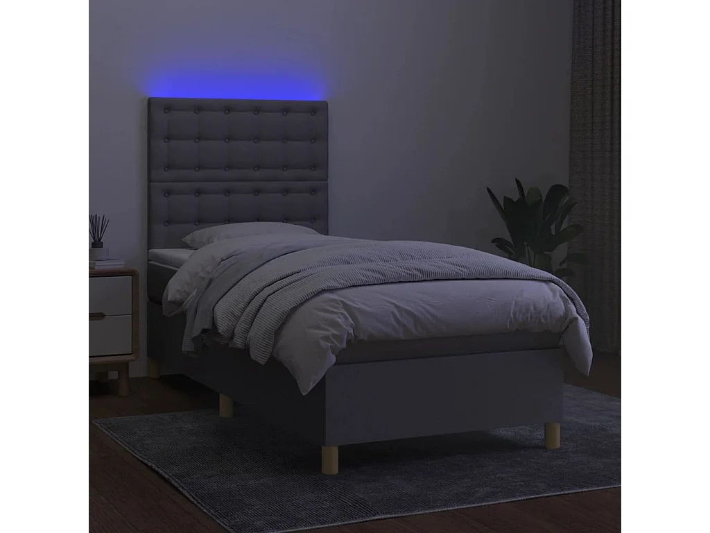 Sommier tapissier avec matelas et LED Gris clair 90x200cm Tissu