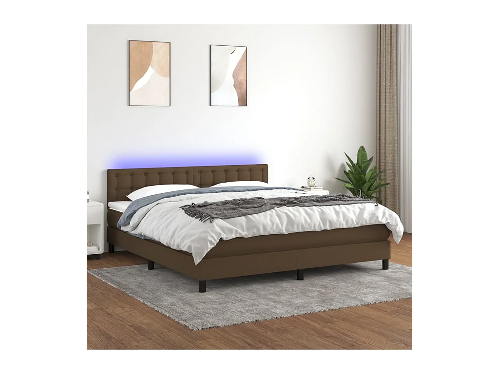 Sommier tapissier matelas et LED Marron foncé 160x200 cm Tissu