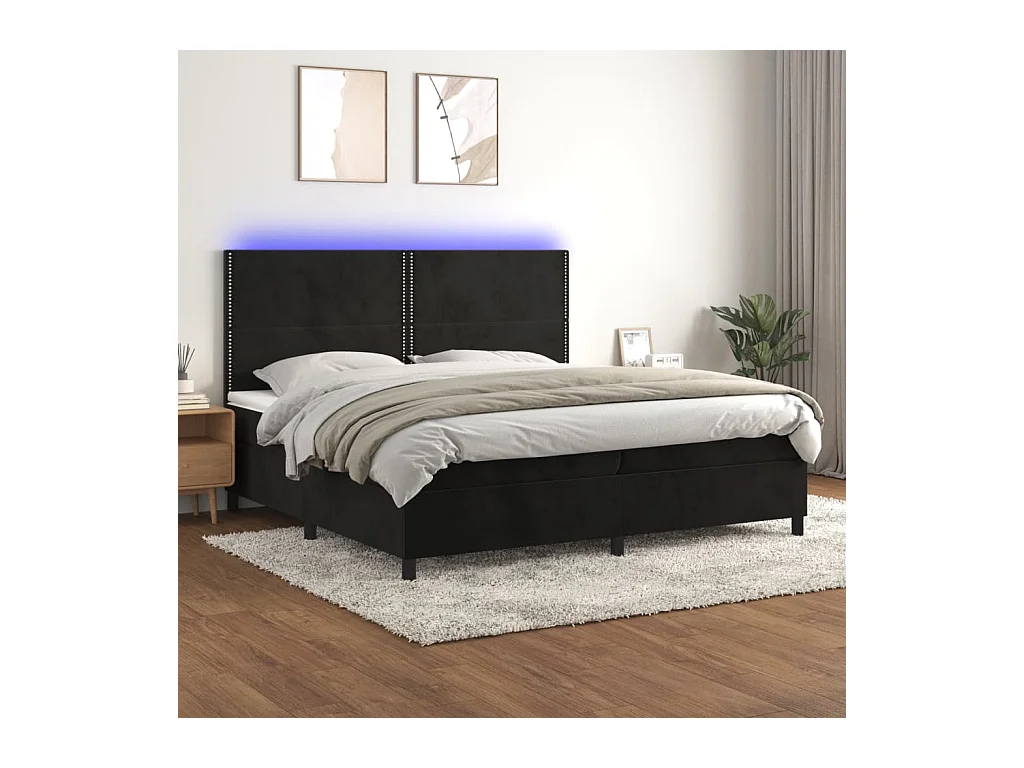 Sommier tapissier avec matelas et LED Noir 200x200 cm Velours