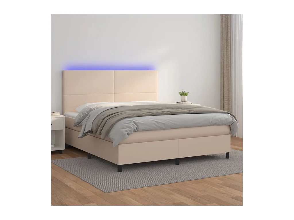 Sommier tapissier matelas LED Cappuccino 160x200 cm Similicuir