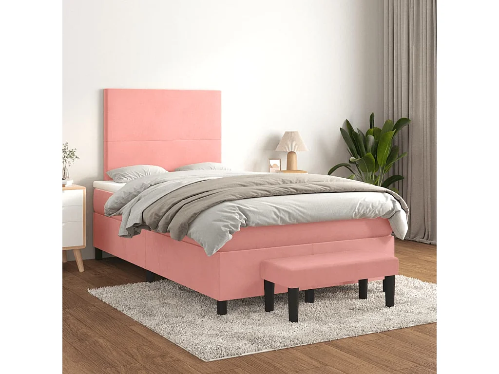 Sommier à lattes de lit avec matelas rose 120x190 cm velours