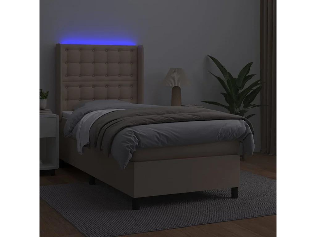 Sommier tapissier matelas et LED Cappuccino 80x200cm Similicuir