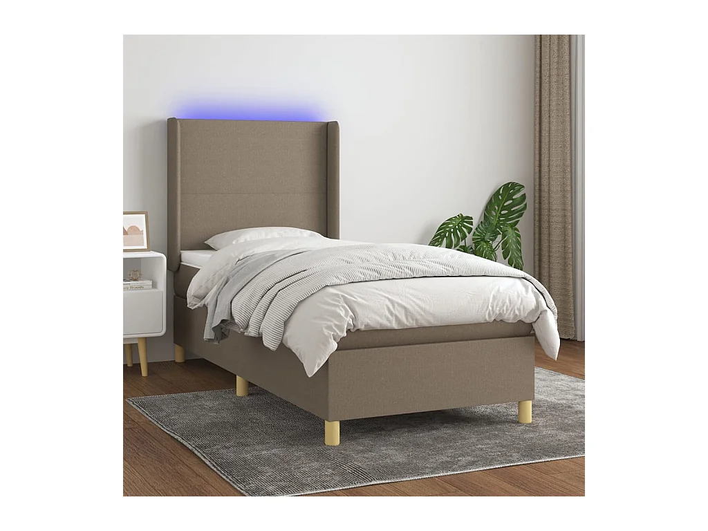 Sommier tapissier avec matelas et LED Taupe 90x200 cm Tissu