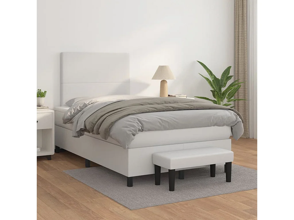 Sommier à lattes de lit avec matelas blanc 120x190cm similicuir