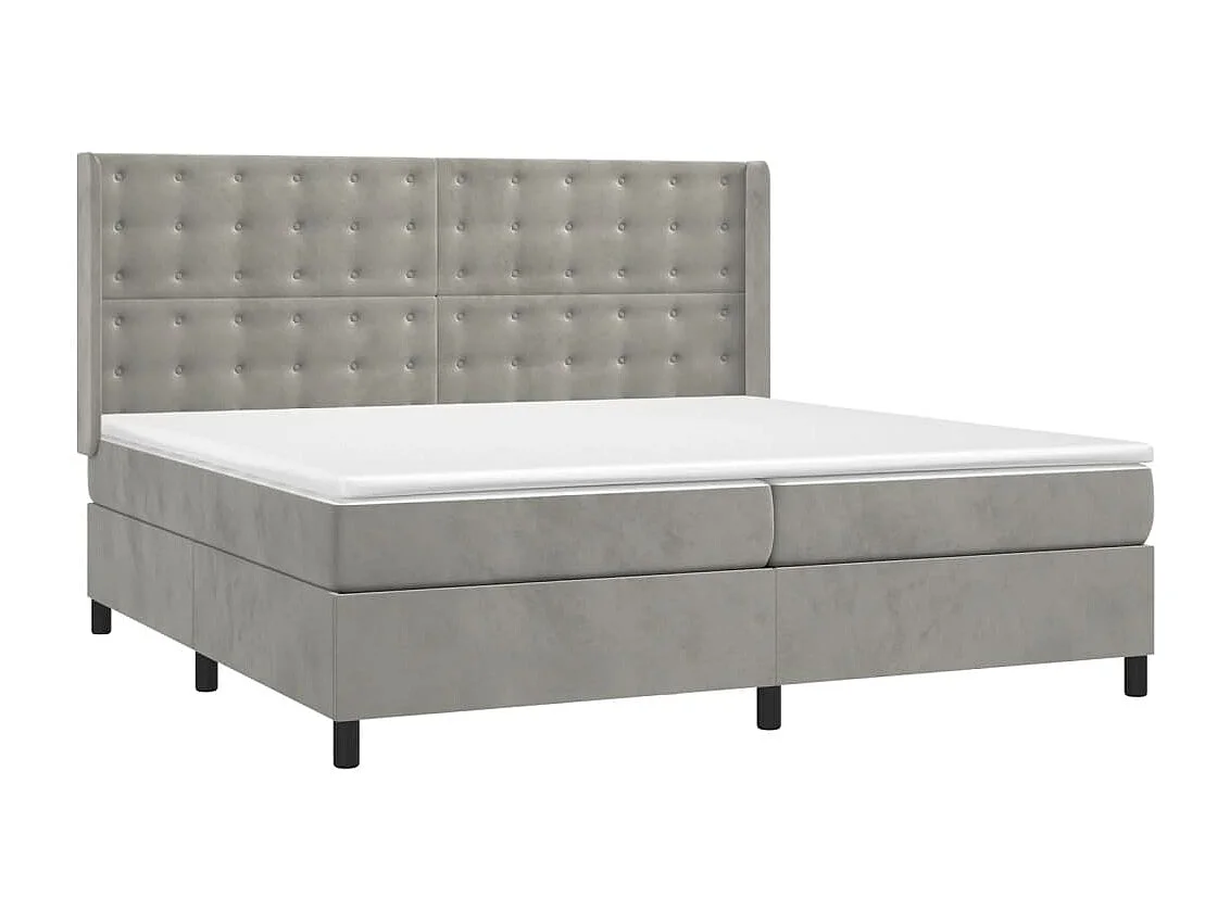 Cama box spring colchón y LED terciopelo gris claro 200x200 cm