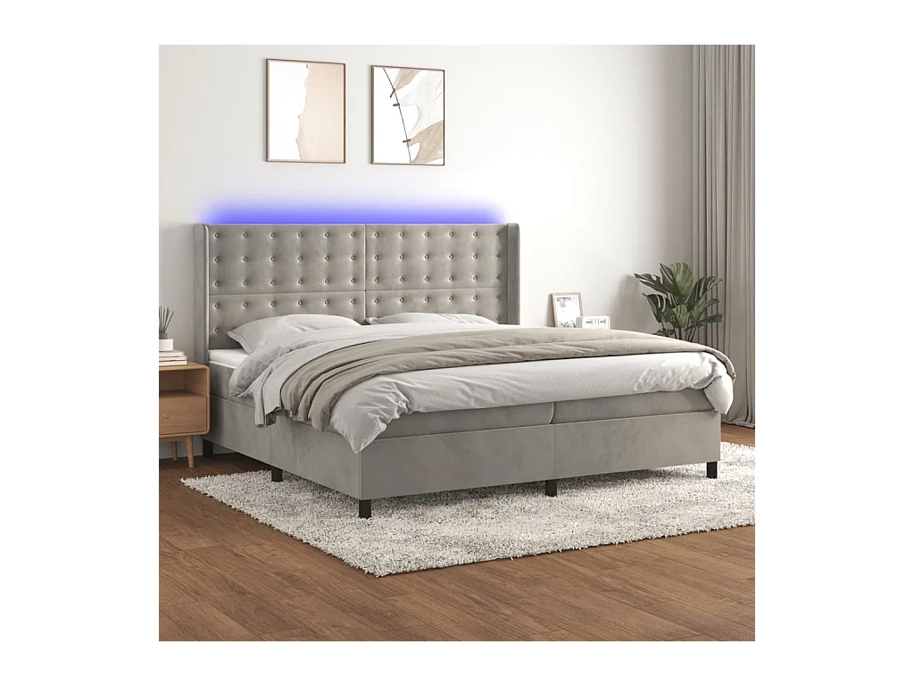 Boxspring met matras en LED fluweel lichtgrijs 200x200 cm