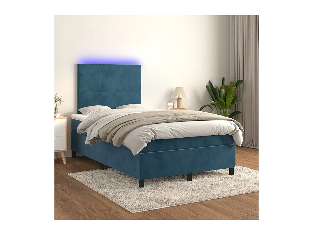 Cama box spring colchón y LED terciopelo azul oscuro 120x200 cm
