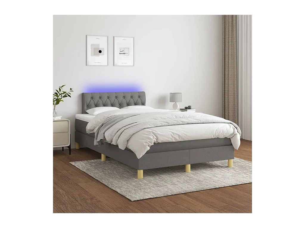 Cama box spring c/ colchão e LED 120x200 cm tecido cinza-escuro