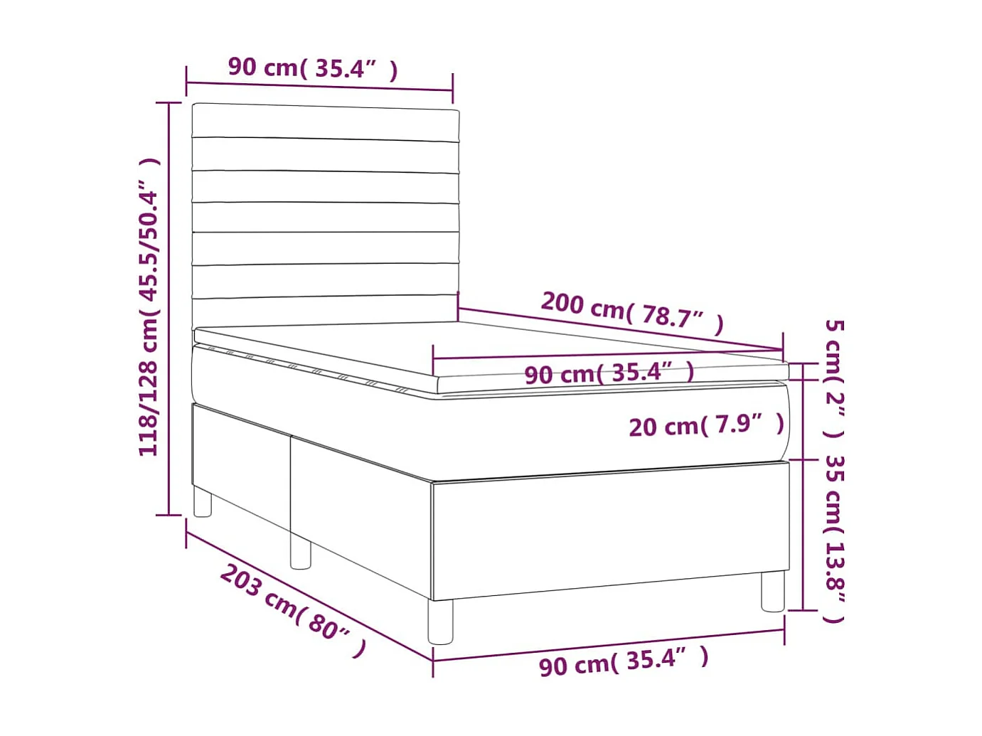 Sommier tapissier avec matelas et LED Bleu 90x200 cm Tissu