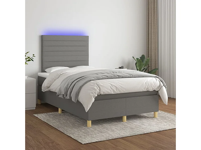 Cama box spring con colchón y LED tela gris oscuro 120x200 cm