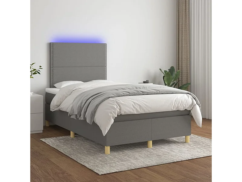 Cama box spring c/ colchão e LED 120x200 cm tecido cinza-escuro