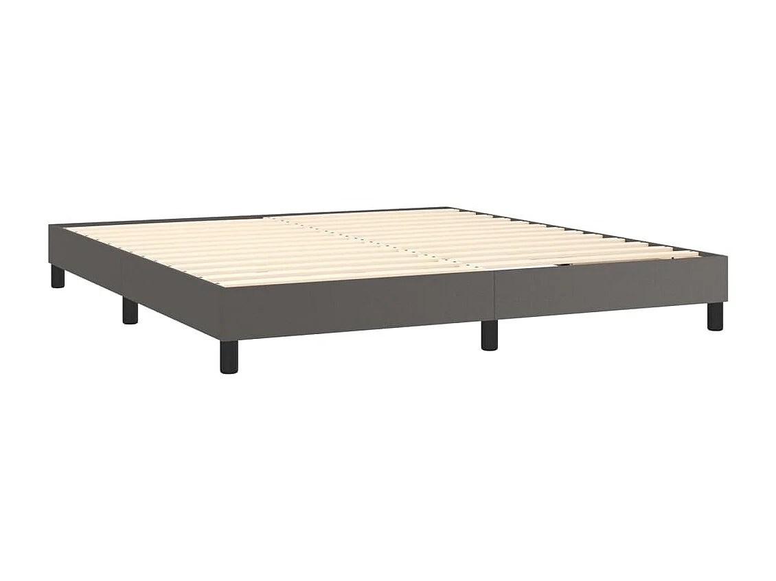 Cama box spring c/ colchão/LED 180x200cm couro artificial cinza