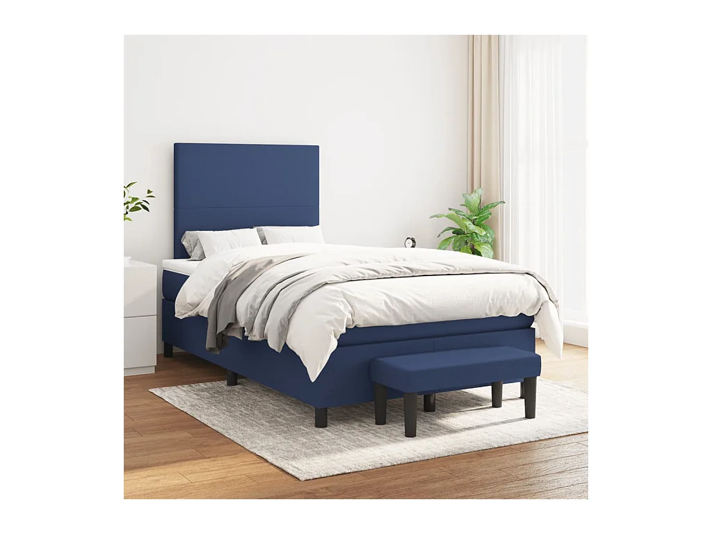 Sommier à lattes de lit avec matelas bleu 120x190 cm tissu