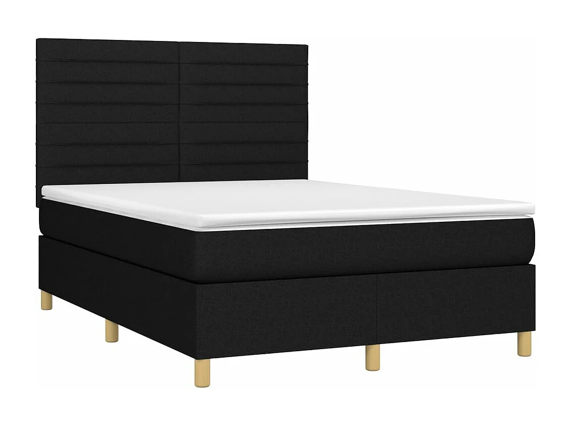 Cama box spring colchón y luces LED tela negro 140x190 cm