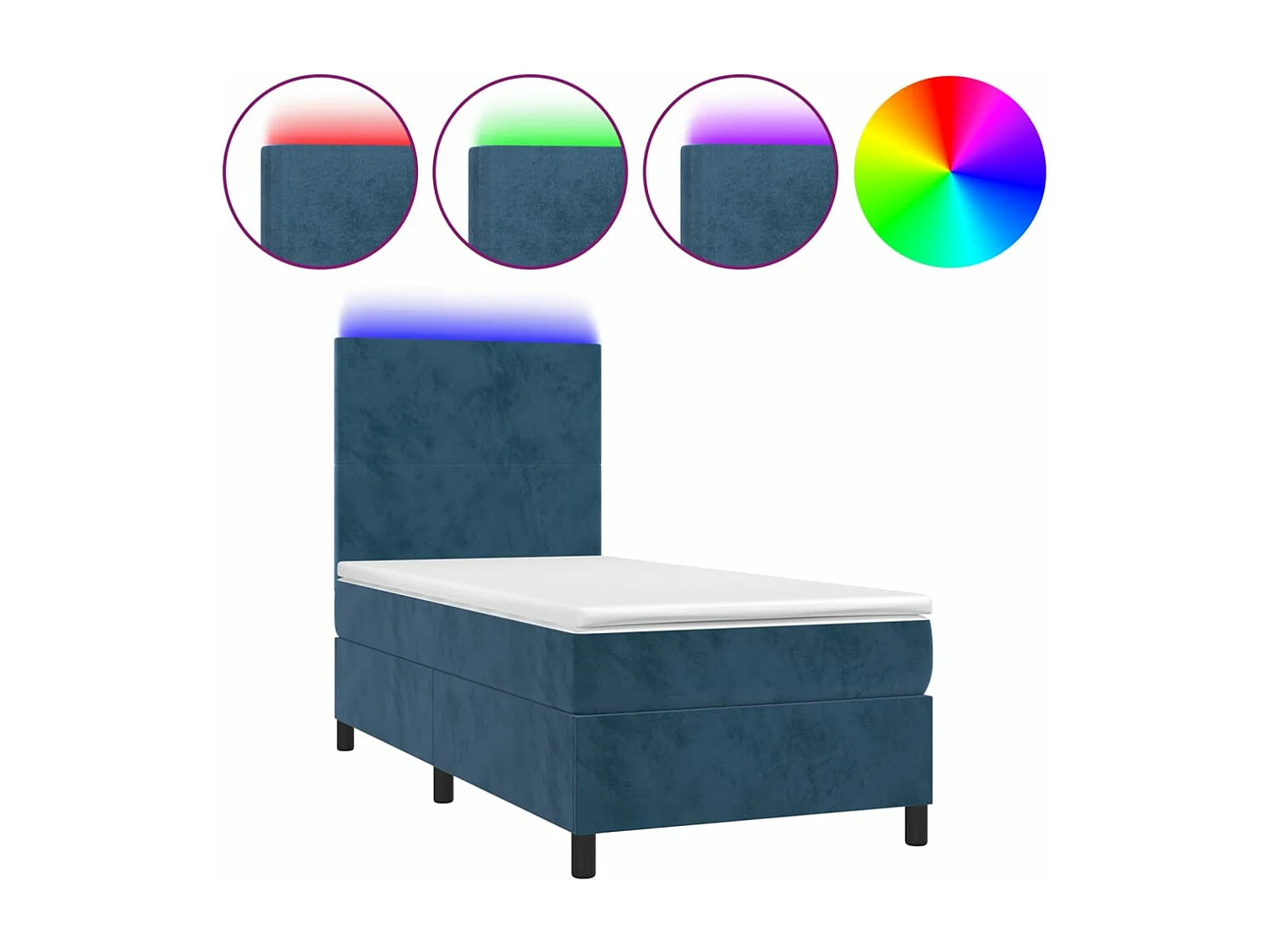 Sommier tapissier et matelas et LED Bleu foncé 80x200cm Velours