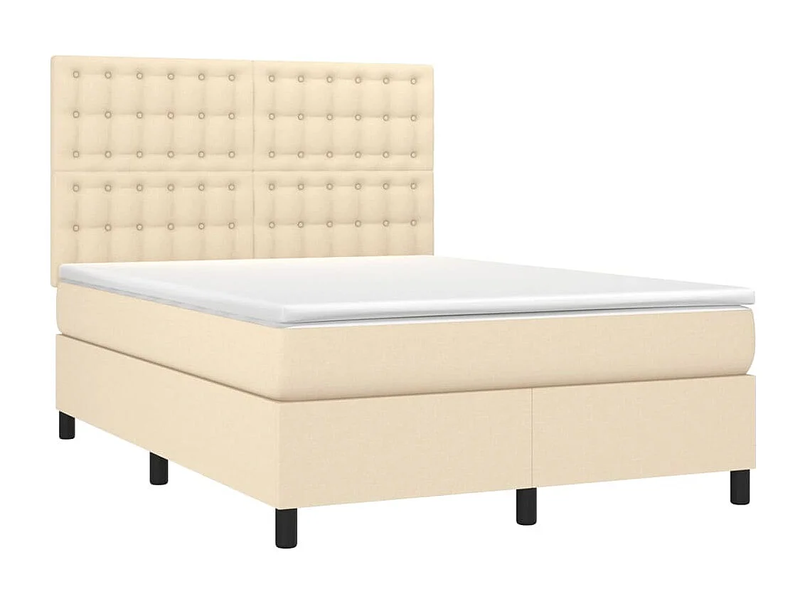 Sommier tapissier avec matelas et LED Crème 140x190 cm Tissu