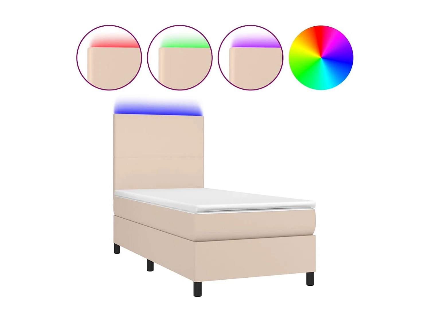 Cama box spring colchón LED cuero sintético capuchino 80x200 cm