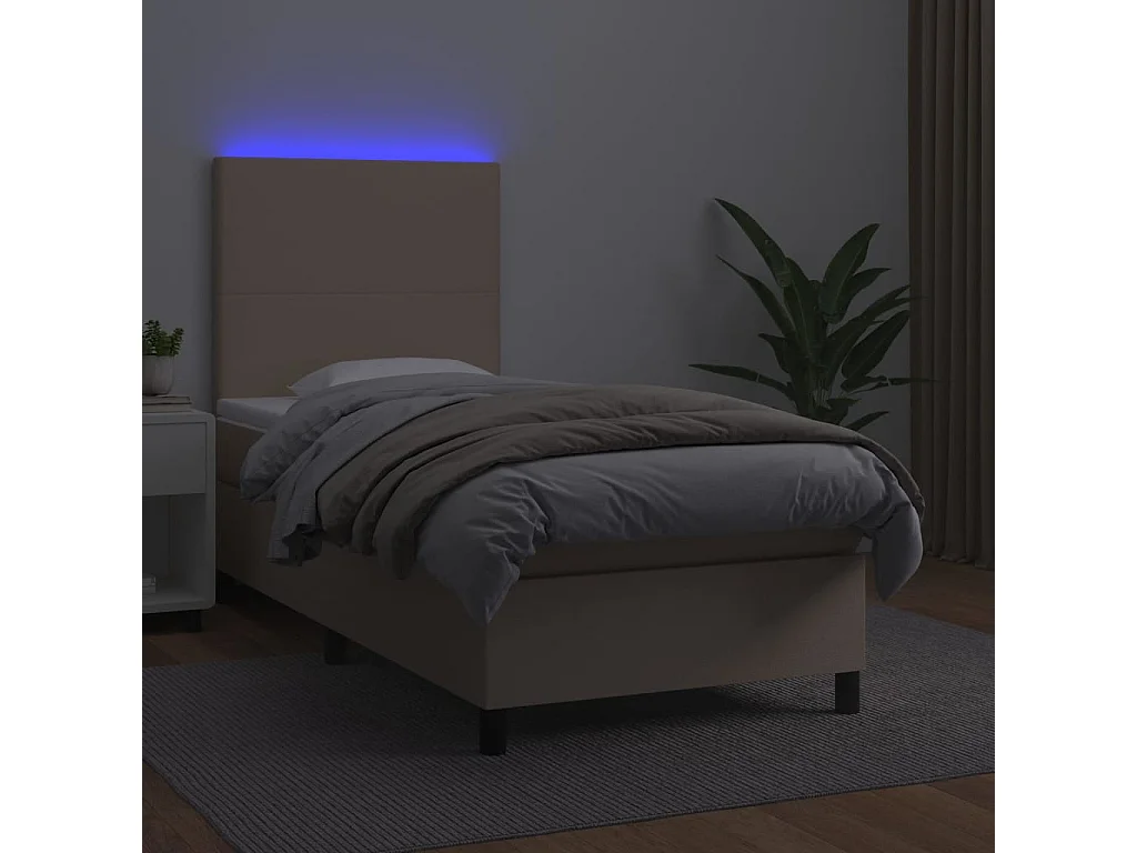 Cama box spring colchón LED cuero sintético capuchino 80x200 cm