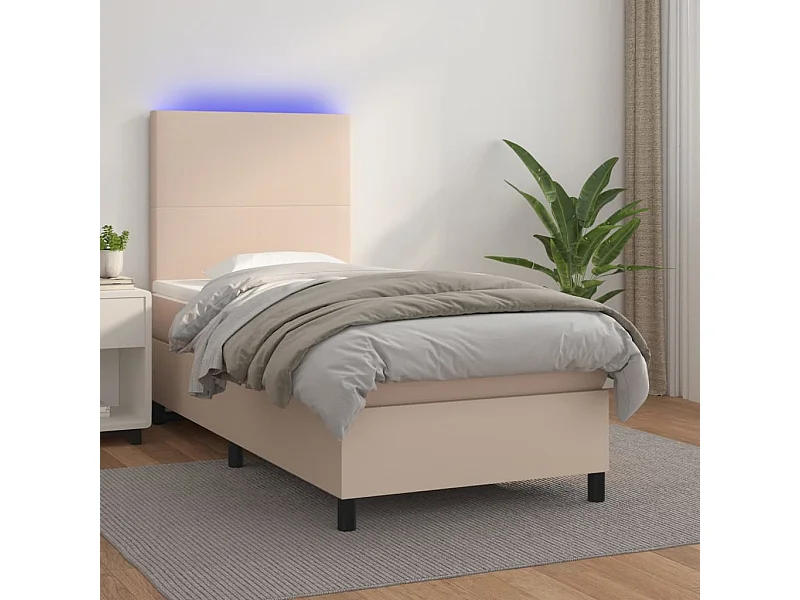 Cama box spring colchón LED cuero sintético capuchino 80x200 cm