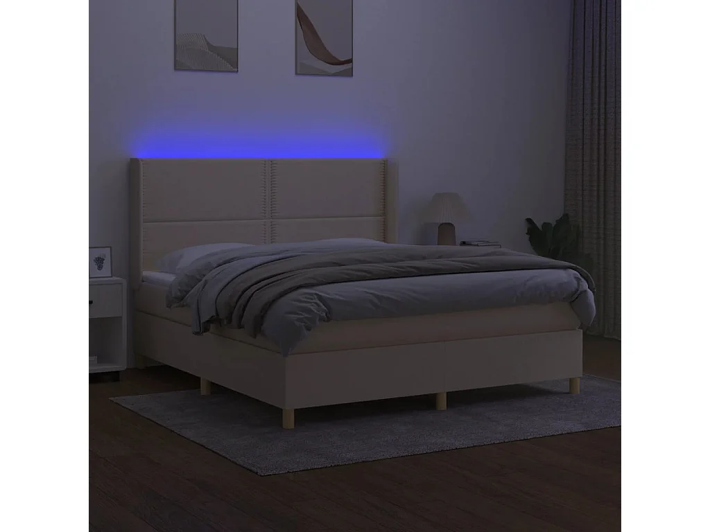 Cama box spring c/ colchão e LED 160x200 cm tecido cor creme