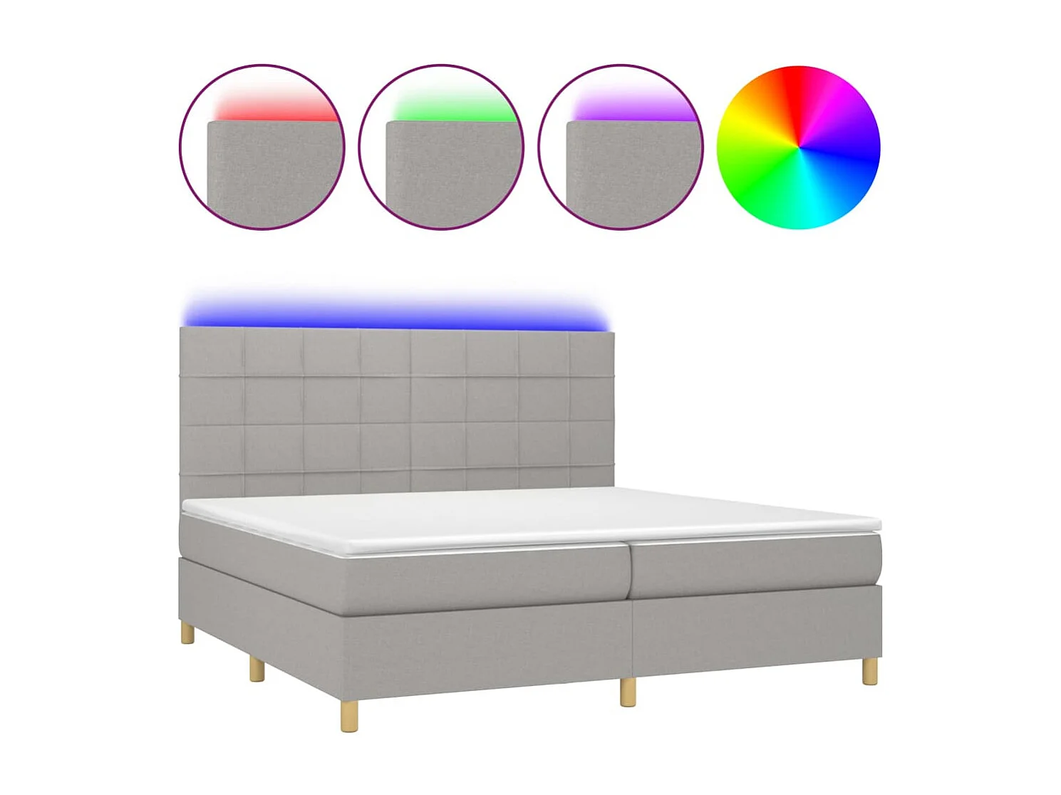 Cama box spring c/ colchão e LED 200x200 cm tecido cinza-claro