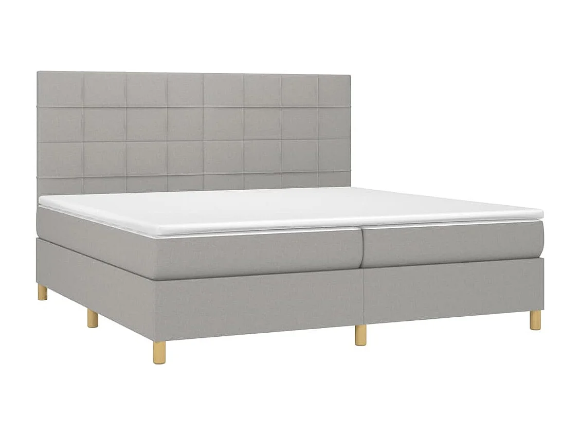 Cama box spring c/ colchão e LED 200x200 cm tecido cinza-claro