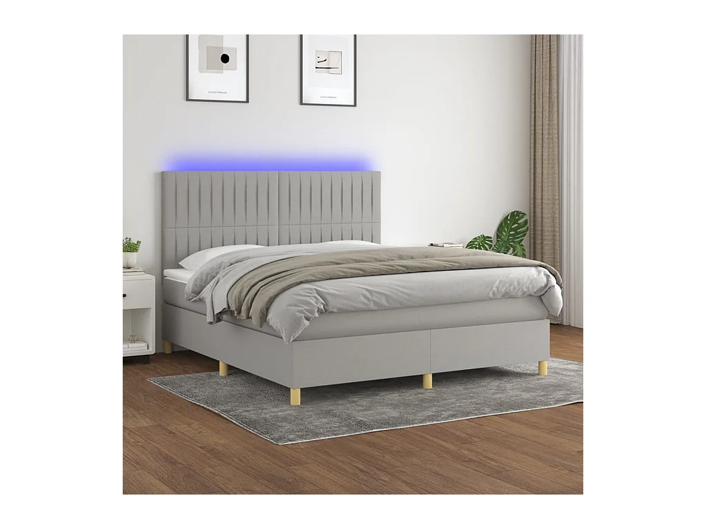Sommier tapissier matelas et LED Gris clair 160x200 cm Tissu