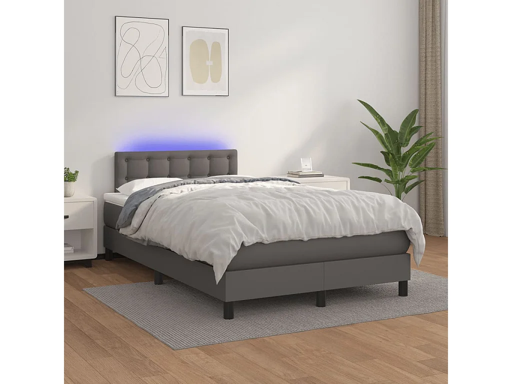 Boxspring met matras en LED kunstleer grijs 120x190 cm
