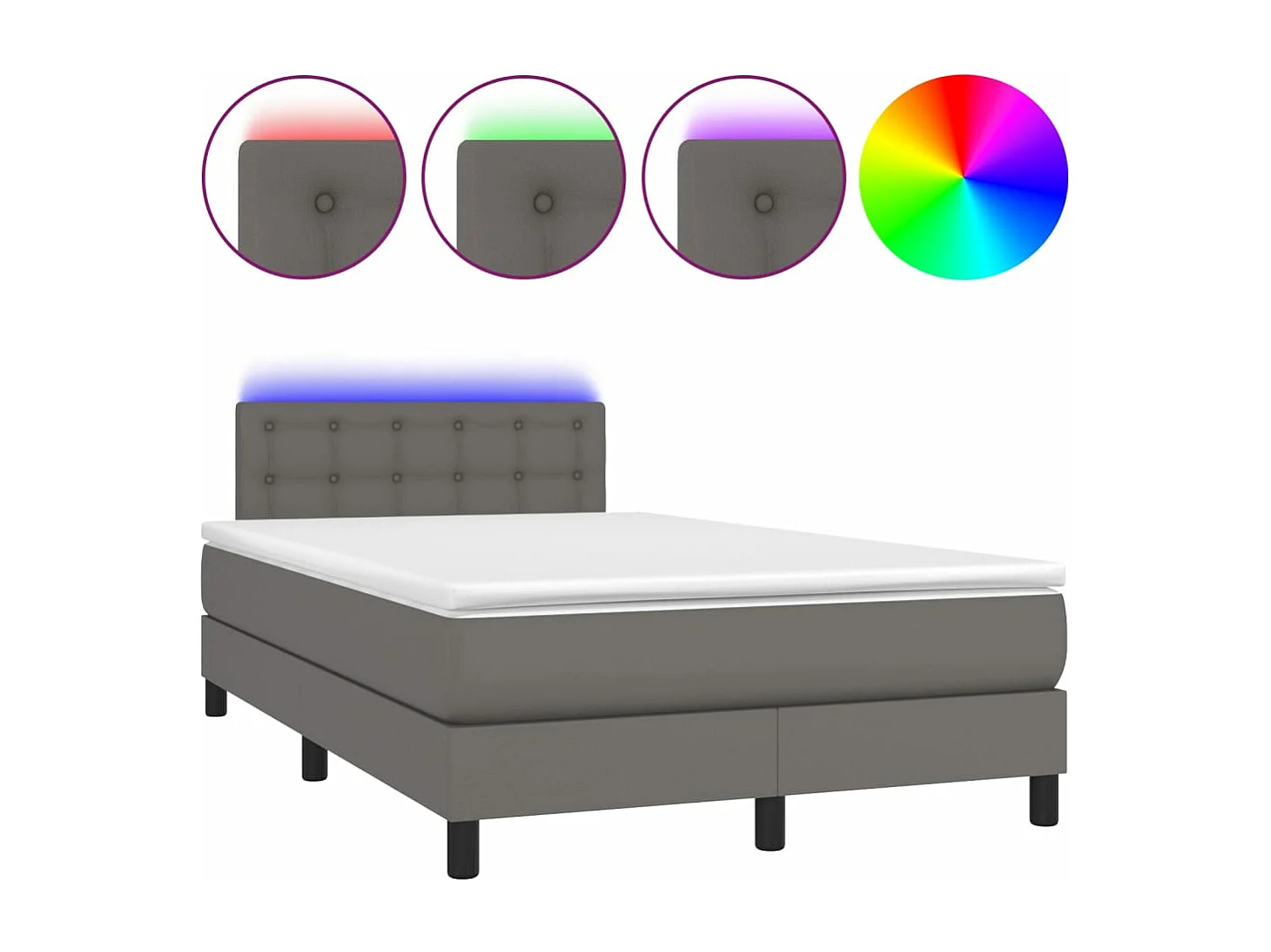 Sommier à lattes de lit matelas LED gris 120x190 cm similicuir