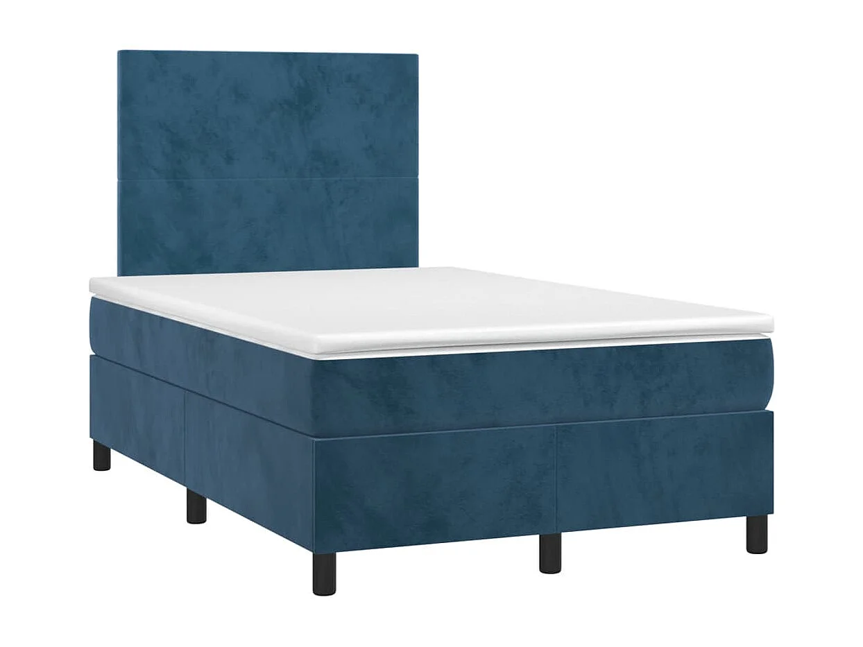 Cama box spring colchão LED 120x190cm couro artif. azul-escuro