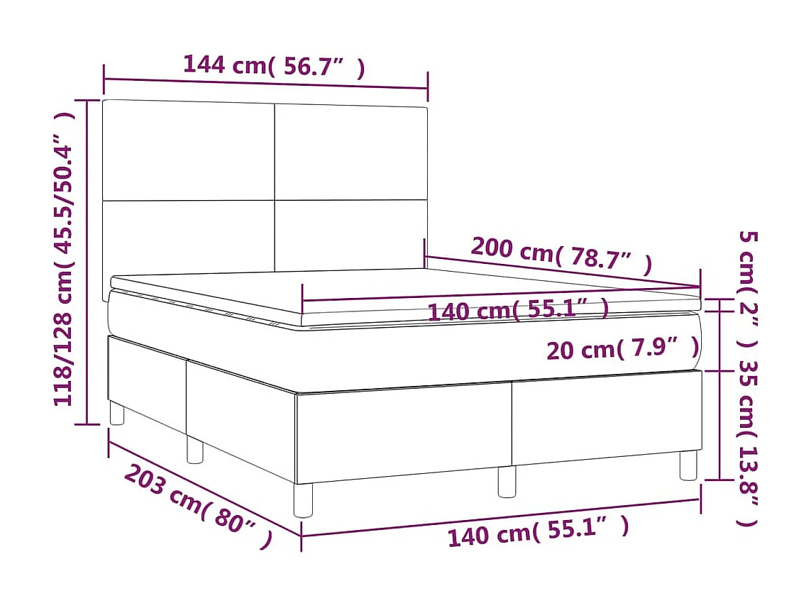 Sommier tapissier avec matelas et LED Bleu 140x200 cm Tissu