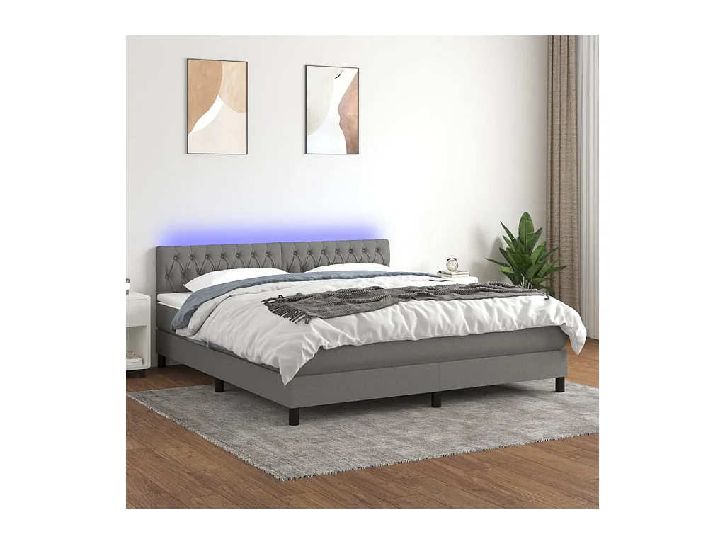Sommier tapissier et matelas et LED Gris foncé 180x200 cm Tissu