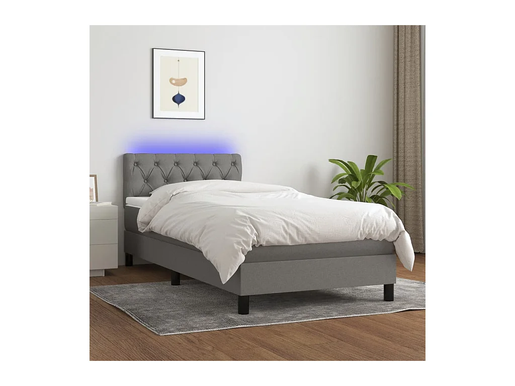 Sommier tapissier avec matelas et LED Gris foncé 80x200cm Tissu