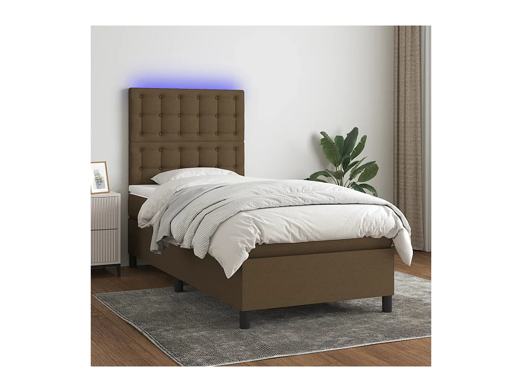 Sommier tapissier et matelas et LED Marron foncé 90x190cm Tissu